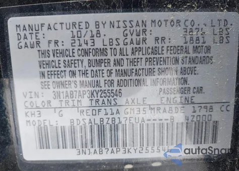 2019 Nissan Sentra S from USA, damaged, VIN 3N1AB7AP3KY255546